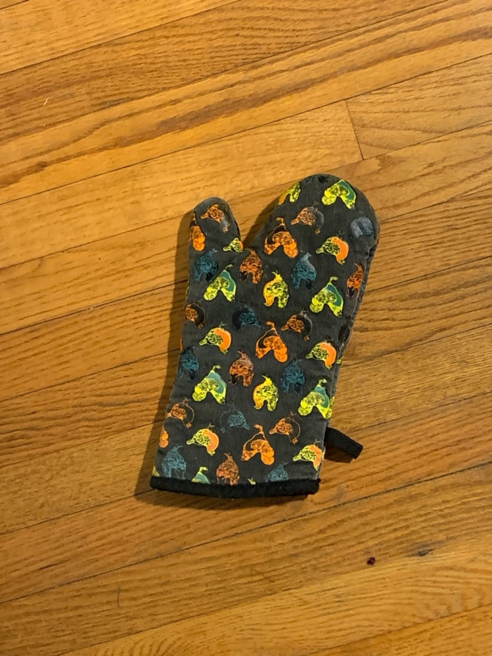 Gray Oven Mitt with Multicolor Leaf Pattern